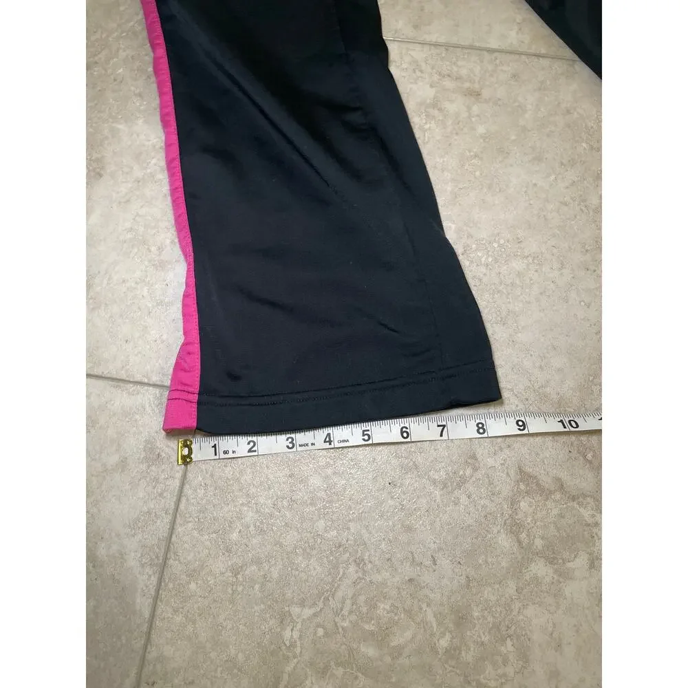 2000s Nike Gray Tag Kids Girls Sz L Wide Leg Track Sweat Pants Black Pink Stripe